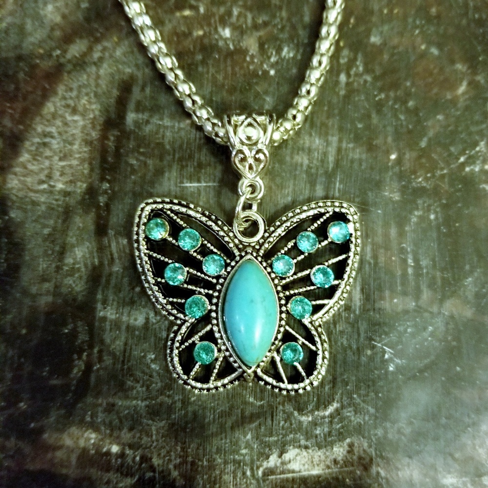 Turquoise Crystal Butterfly Necklace